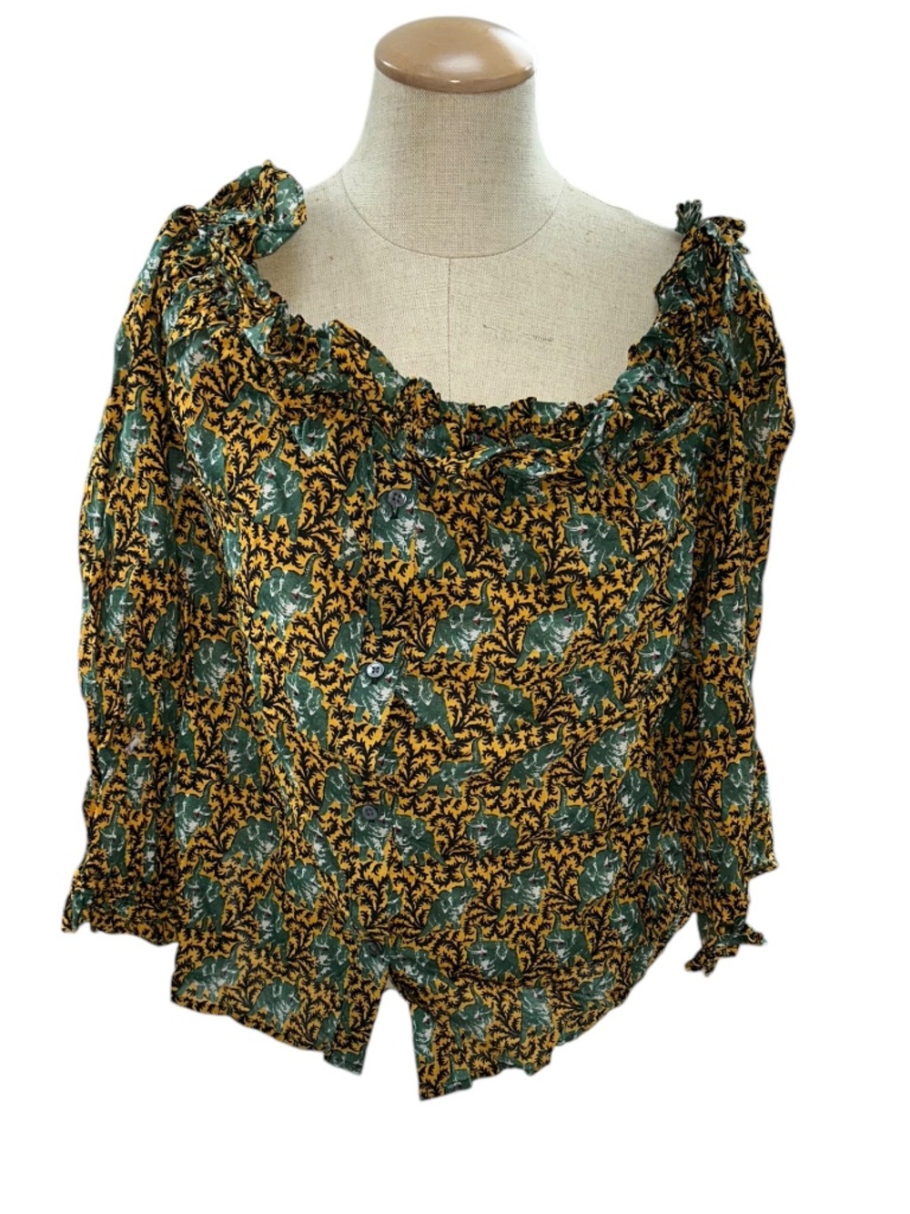 J. Crew NEW yellow green ELEPHANTS off the shoulder tunic top 16